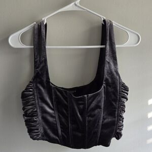 Zara Velour Grey Crop Bustier  Size S